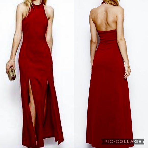 ASOS Dresses & Skirts - ASOS Jarlo London Orla Red High Neck Front Slit Formal Dress Gown Size Medium